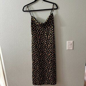 WeWoreWhat Ditsy Daisy Satin Cowl Neck Midi Dress Women's 4 Black Yellow